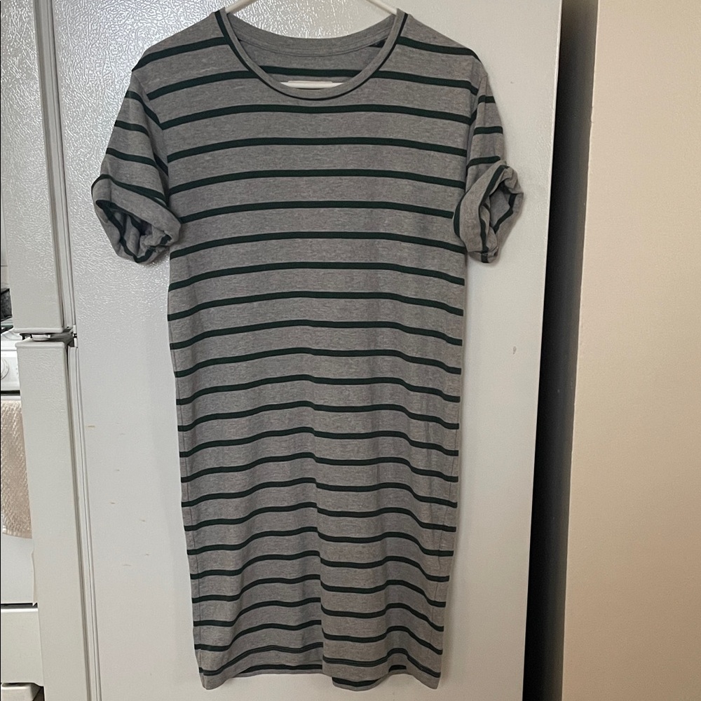 Current/Elliott Size 0 Gray and Green Striped T-Shirt Dress Cotton Blend